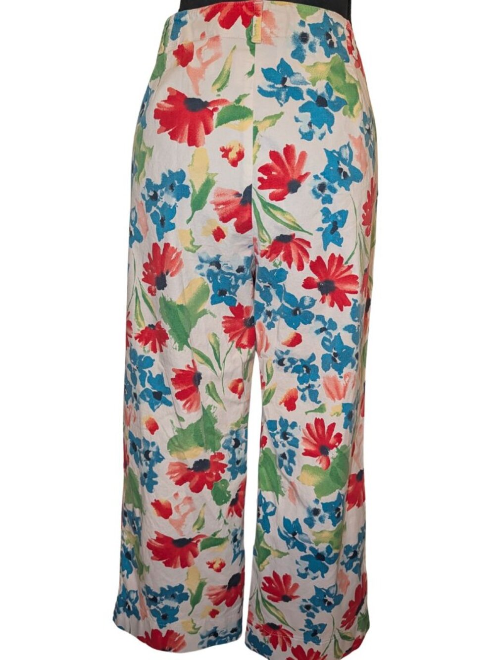 Evan-Picone Floral High-Waisted Wide-Leg Cotton Stretch Trousers - Picture 3 of 5